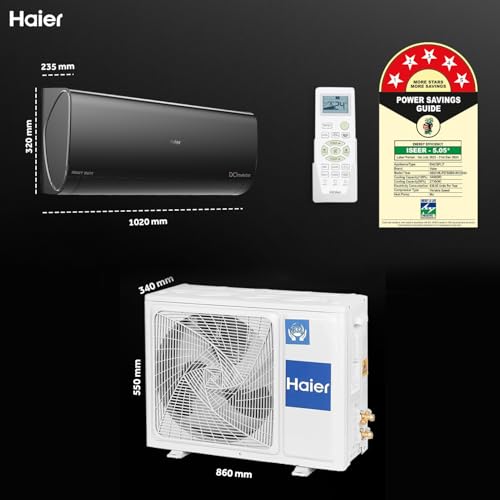 Haier Limited Edition 1.6 Ton 5 Star HEXA Inverter Smart Split AC (5460 Watts, Copper, Heavy Duty, Wi-Fi, 4-Way Swing, Frost Clean, HD Filter, Cools at 60°C-HSU19K-PZFB5BN-INV,2025 Model-Black) 