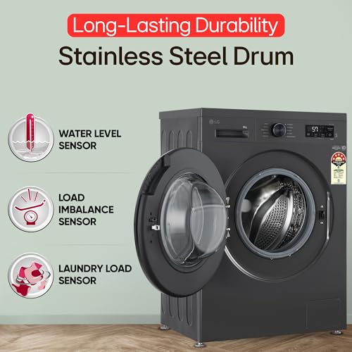 LG 9 Kg, 5 Star, AI Direct Drive Technology, Steam, 6 Motion DD & Wi-Fi Fully-Automatic Front Load Washing Machine (FHP1209Z5M, Intelligent & Convenient Fabric Care, Allergy Care, Middle Black)