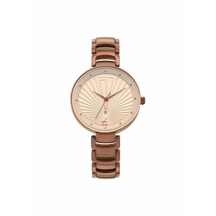 Fastrack Ruffles Quartz Analog with Date Beige Dial Stainless Steel Strap Watch for Girls-NS6216QM01