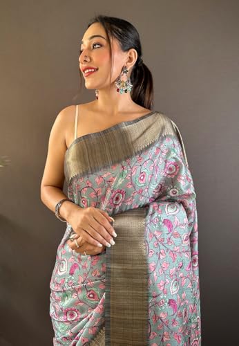 SGF11 Women's Kanjivaram Kalamkari Pure Soft Silk Printed Saree For Women's With Blouse Pieces