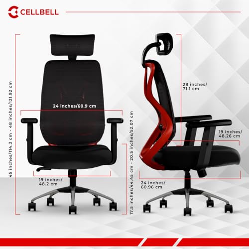 CELLBELL C190 Berlin Office Chair, High Back Mesh Ergonomic Home Office Desk Chair (Red - Black)