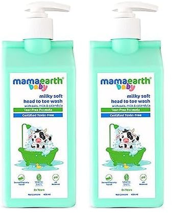 Mamaearth Milky Soft Head to Toe Wash With Oats, Milk, and Calendula for Babies- 400 ml 2-in-1 Tear-Free Body Wash & Shampoo | Moisturizes and Soothes Skin