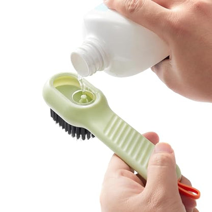 Amazon Basics Soap Dispensing Cleaning Brush with Handle | Reusable Washing Shoe Brush for Shoes, Clothes Cleaning | 2 In 1 Brush