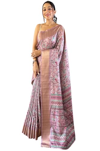 SGF11 Women's Kanjivaram Kalamkari Pure Soft Silk Printed Saree For Women's With Blouse Pieces