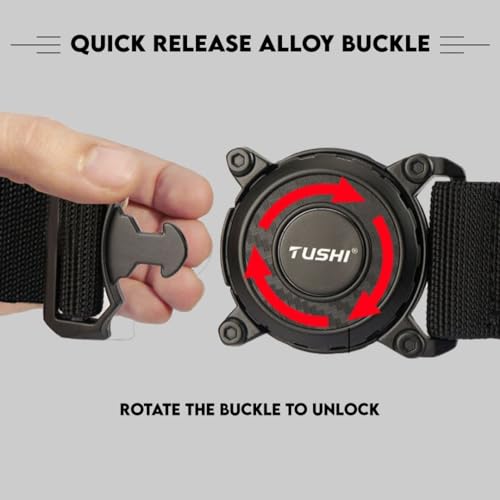 TUSHI Rotating Buckle Tactical Belt, Military Work 1.5" Nylon Web Hiking Quick Release Belt with Heavy Duty Seatbelt Buckle