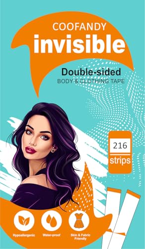 COOFANDY 216 Strips Double Sided Tape for Fashion, Clothing and Body | All Day Strength Invisible Dress Tape for women | Gentle to stick on Skin and clothes | Transparent (216 strips)