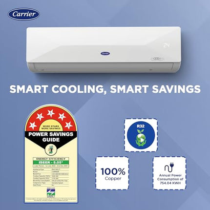 Carrier 1.5 Ton 5 Star Wi-Fi Smart Flexicool Inverter Split AC (Copper, Convertible 6-in-1 Cooling,Smart Energy Display,HD & PM 2.5 Filter, 2025 Model,ESTER EDGE FXi (Wi-Fi), CAI19EE5R35W0,White) 