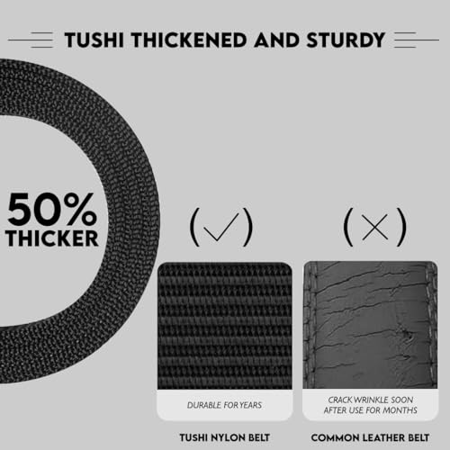 TUSHI Rotating Buckle Tactical Belt, Military Work 1.5" Nylon Web Hiking Quick Release Belt with Heavy Duty Seatbelt Buckle