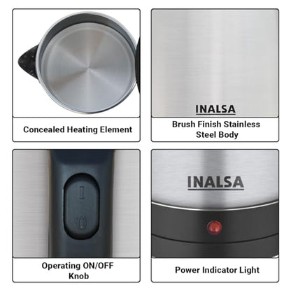 INALSA Premium English Finish Electric kettle|Analogue Temperature Display|2 Yr Warranty|Non Toxic SS Inner Body|Detachable Mesh Filter with Safety Cap (Callisto)