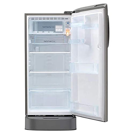 LG 185 L 5 Star Inverter Direct-Cool Single Door Refrigerator (GL-D201APZU, Shiny Steel, Base stand with drawer)