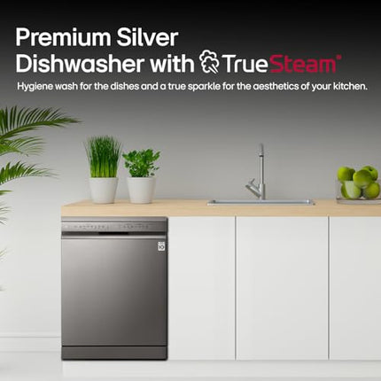 LG 14 Place Setting Free Standing Dish Washer with TrueSteam, QuadWash, EasyRack Plus, Wi-Fi Enabled (DFB424FP, Silver, Inverter Direct Drive Motor)