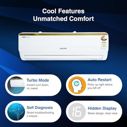 Voltas 1.5 Ton 5 Star Inverter Split AC (Copper, 5-in-1 Adjustable Mode, Anti-dust Filter, 2024 Model,185V Vertis Smart Elite Gold, White) 