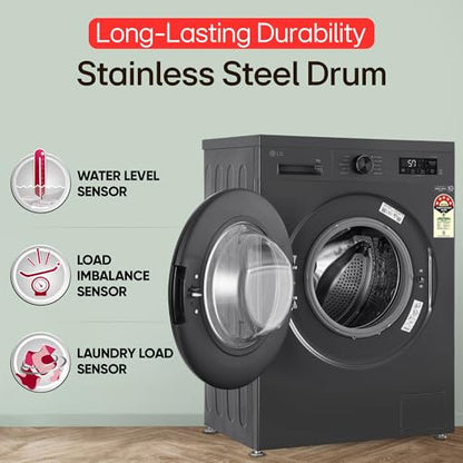 LG 7 Kg, 5 Star, Direct Drive Technology, Steam Wash, 6 Motion DD, Smart Diagnosis, Fully-Automatic Front Load Washing Machine (FHM1207SDM, Allergy Care, In-Built Heater, Touch Panel, Middle Black)