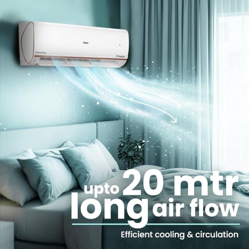 Haier 1 Ton 4 Star Smart Split AC (3470W, Copper, Wi-Fi, 4-Way Swing, 7 in 1 Convertible, Anti Bacterial Filter, Cools at 60°C Temp, 20 Mtr. Air Throw - HSU13K-PYFR4BN-INV, 2025 Model - White) 