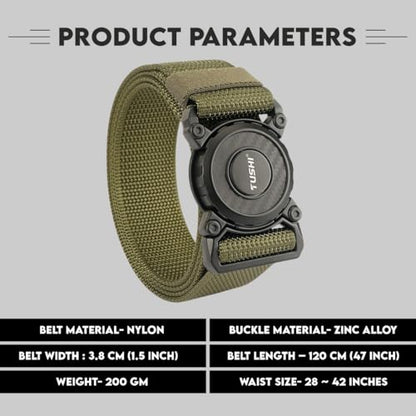 TUSHI Rotating Buckle Tactical Belt, Military Work 1.5" Nylon Web Hiking Quick Release Belt with Heavy Duty Seatbelt Buckle