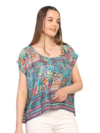 KE KANHA EXPORTS top Stylish Women Tops Multi-Neck Option-Round,v-Neck,Boat Neck Loose fit Variety of Sleeves Tops Boho Floral Western top fit to All Women Shape