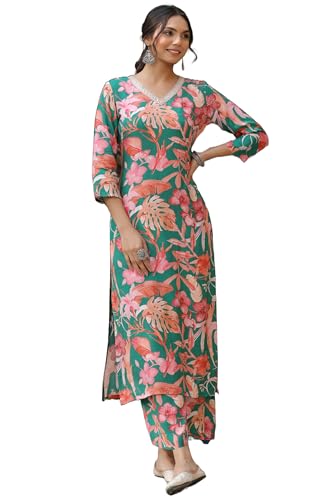 ANNI DESIGNER Women's Rayon Blend Printed Straight Kurta with Palazzo