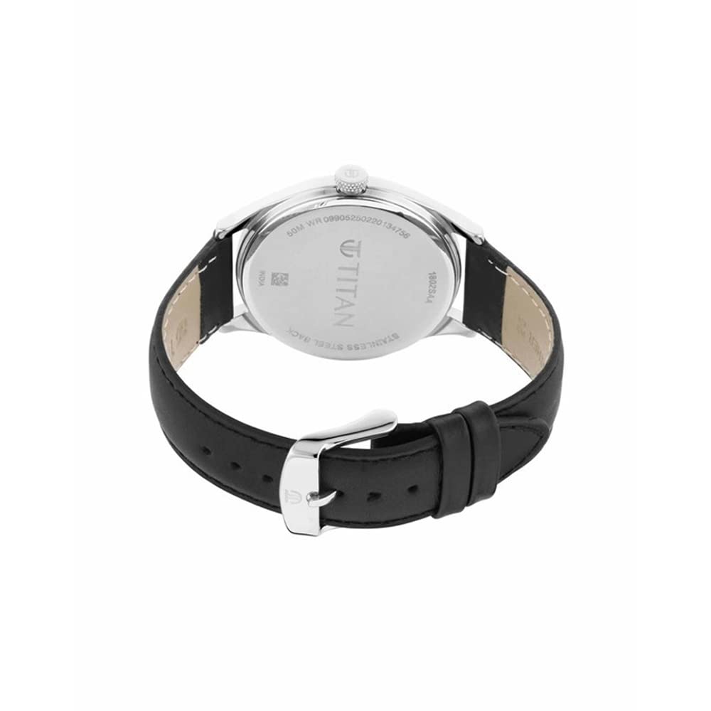 Titan Men's Minimalist Zen Analog Black Watch: Sleek Leather Strap with Contrast Hands-NS1802SL11