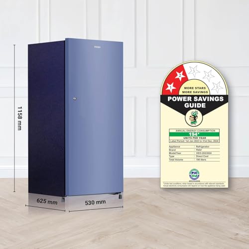 Haier 190L 2-Star Direct Cool Single Door Refrigerator (HED-202RB-P, Radish Blue, 2024 Model) 