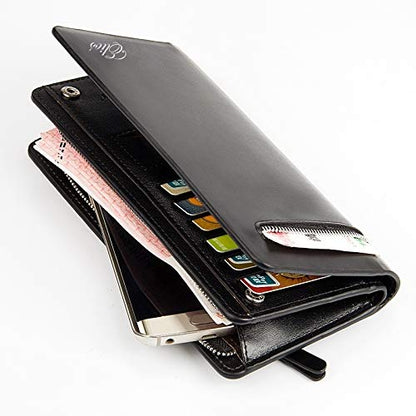 Elios Long Black PU Leather Wallet for Women (Black)