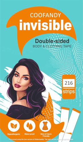 COOFANDY 216 Strips Double Sided Tape for Fashion, Clothing and Body | All Day Strength Invisible Dress Tape for women | Gentle to stick on Skin and clothes | Transparent (216 strips)