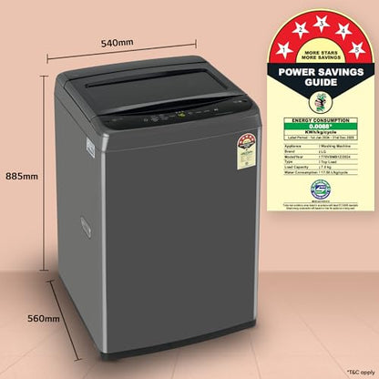 LG 7 Kg 5 Star Smart Inverter Technology Fully Automatic Top Load Washing Machine (2025 Model, T70VBMB1Z, Auto Prewash, Turbodrum, Stainless Steel drum, LED Display, Smart Diagnosis Middle Black)