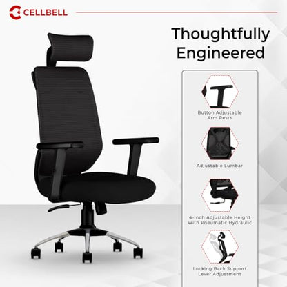 CELLBELL C190 Berlin Office Chair, High Back Mesh Ergonomic Home Office Desk Chair (Red - Black)