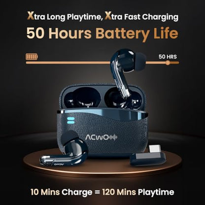 ACwO DwOTS X Gaming in Ear Earbuds - ANC, Near Zero Latency 2.4GHz with C Type Dongle, 50 Hrs Playtime, Quad Mic ENC, IPX5, HYPERBOOST Fast Charge, Bluetooth 5.4, 32DB ANC(French Blue)