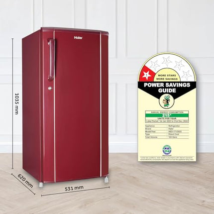 Haier 165 L, 1 Star, Direct-Cool Single Door Refrigerator (HED-171RS-P, Red Mono, 2024 Model) 