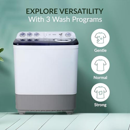 Haier 8 Kg5 Star Oxyi Dry Technology Semi Automatic Top Loading Washing Machine (HTW80-186, An to Bacterial Vortex Pulsator, Magic Filter, Rat Mesh, Blue, White) 