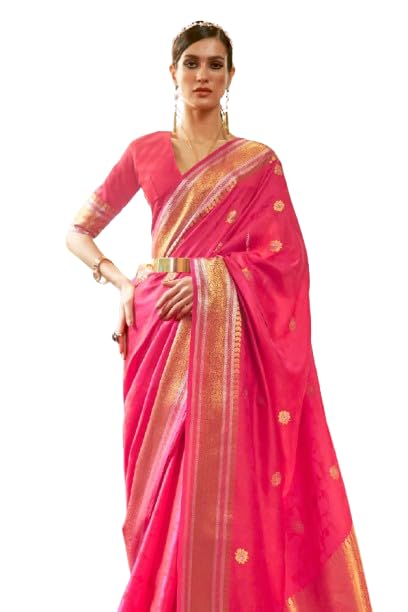 SWORNOF Womens Kanjivaram Silk Saree with Zari Woven Saree With Blouse Piece