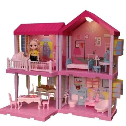 Doll House for Kids Girls | 108 Pcs Pretend Role Play Family Home Toy Set | Doll House Play Set with Double Sided House, Furniture & Accessories Multicolor