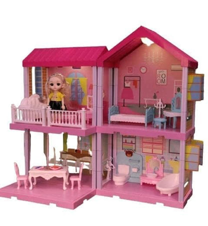 Doll House for Kids Girls | 108 Pcs Pretend Role Play Family Home Toy Set | Doll House Play Set with Double Sided House, Furniture & Accessories Multicolor