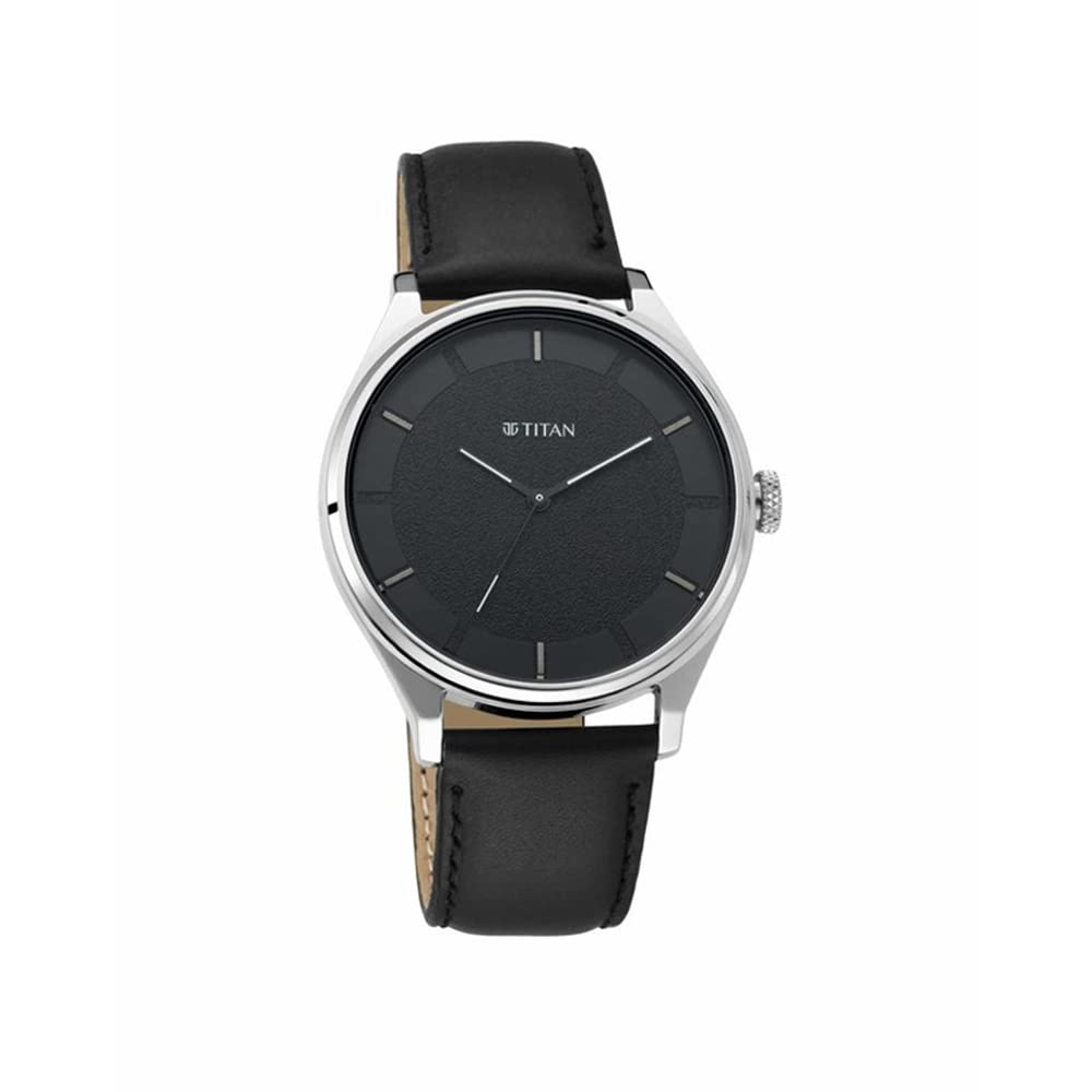 Titan Men's Minimalist Zen Analog Black Watch: Sleek Leather Strap with Contrast Hands-NS1802SL11