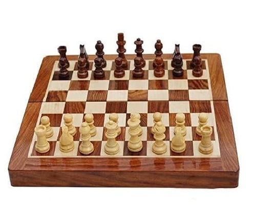 BCBESTCHESS Wooden Handcrafted Foldable Magnetic Chess Board Set with Magnetic Pieces and Extra Queens for 2 Players Kids and Adults (12x12 Inches, Brown)