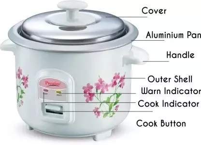 Prestige PRWO 0.6 L Electric Rice Cooker with 2 cooking pans|Detachable power cord|Durable body|Cool touch handles|White| Raw capacity-0.3L|Cooked capacity-0.6 L|Cooks for a family of 1 to 2 members 