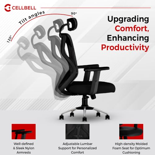 CELLBELL C190 Berlin Office Chair, High Back Mesh Ergonomic Home Office Desk Chair (Red - Black)