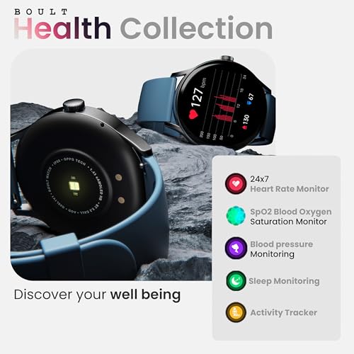 Boult Newly Launched Rover Pro Smart Watch 1.43'' AMOLED, Bluetooth Calling, IP68, Zinc Alloy Frame, 1000 Nits Brightness, AI Voice Assistant, SpO2 Monitoring, 120+ Sports Mode Smartwatch (Regal)