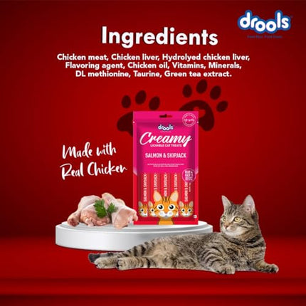 Drools Creamy Lickable Cat Treats Salmon & Skipjack 25Pcs, 375G Pack, All Life Stages