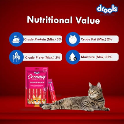 Drools Creamy Lickable Cat Treats Salmon & Skipjack 25Pcs, 375G Pack, All Life Stages