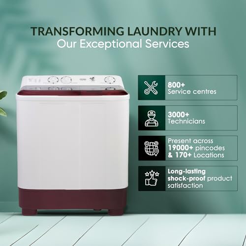 Haier 7 Kg 5 Star Toughened Glass Semi Automatic Top Loading Washing Machine (HTW70-1187BTN, Anti Bacterial Vortex Pulsator, Magic Filter, Rat Mesh, Maroon, White) 