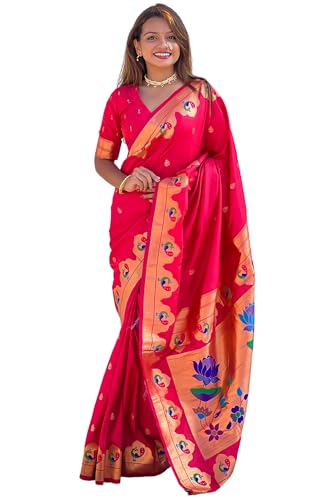 SGF11 Women's Kanjivaram Paithani Pure Soft Silk Saree For Womens With Unstitched Blouse Piece