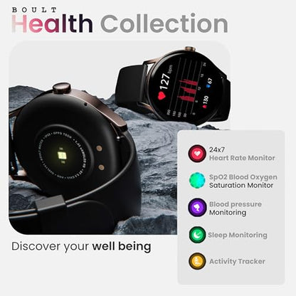 Boult Newly Launched Rover Pro Smart Watch 1.43'' AMOLED, Bluetooth Calling, IP68, Zinc Alloy Frame, 1000 Nits Brightness, AI Voice Assistant, SpO2 Monitoring, 120+ Sports Mode Smartwatch (Regal)