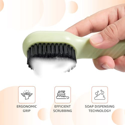 Amazon Basics Soap Dispensing Cleaning Brush with Handle | Reusable Washing Shoe Brush for Shoes, Clothes Cleaning | 2 In 1 Brush