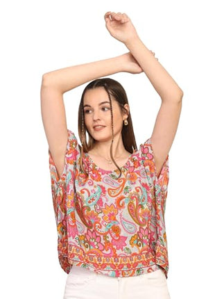 KE KANHA EXPORTS top Stylish Women Tops Multi-Neck Option-Round,v-Neck,Boat Neck Loose fit Variety of Sleeves Tops Boho Floral Western top fit to All Women Shape