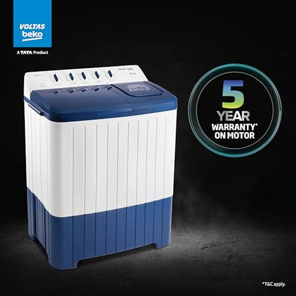 Voltas Beko, A Tata Product 8.5 Kg 5 Star Semi-Automatic Top Loading Washing Machine (2024 Model, WTT85UHA/OK5I0I0W01, Blue, Air Dry & Pulsator wash technology) 