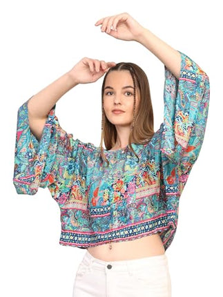 KE KANHA EXPORTS top Stylish Women Tops Multi-Neck Option-Round,v-Neck,Boat Neck Loose fit Variety of Sleeves Tops Boho Floral Western top fit to All Women Shape