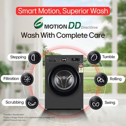 LG 7 Kg, 5 Star, Direct Drive Technology, Steam Wash, 6 Motion DD, Smart Diagnosis, Fully-Automatic Front Load Washing Machine (FHM1207SDM, Allergy Care, In-Built Heater, Touch Panel, Middle Black)