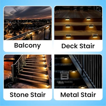 Btag Solar Deck Light, Rechargeable Waterproof LED Solar Lights for Stairs, Step, Fence, Railing, Yard with Ip65 Protection with Wide Angle Lighting Pack of 4 