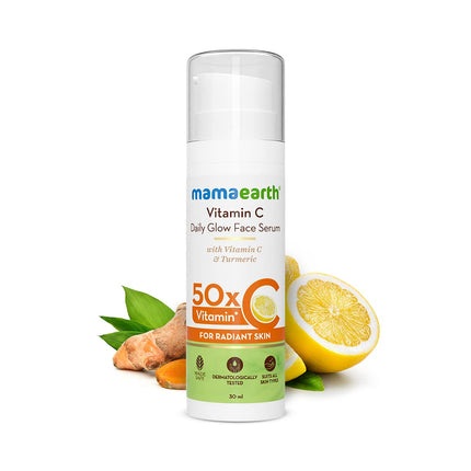 Mamaearth Vitamin C Daily Glow Face Serum for Men & Women - Vitamin C Serum for Glowing Skin, Oily Skin & Dark Spots, With 50x Vitamin C -30ml